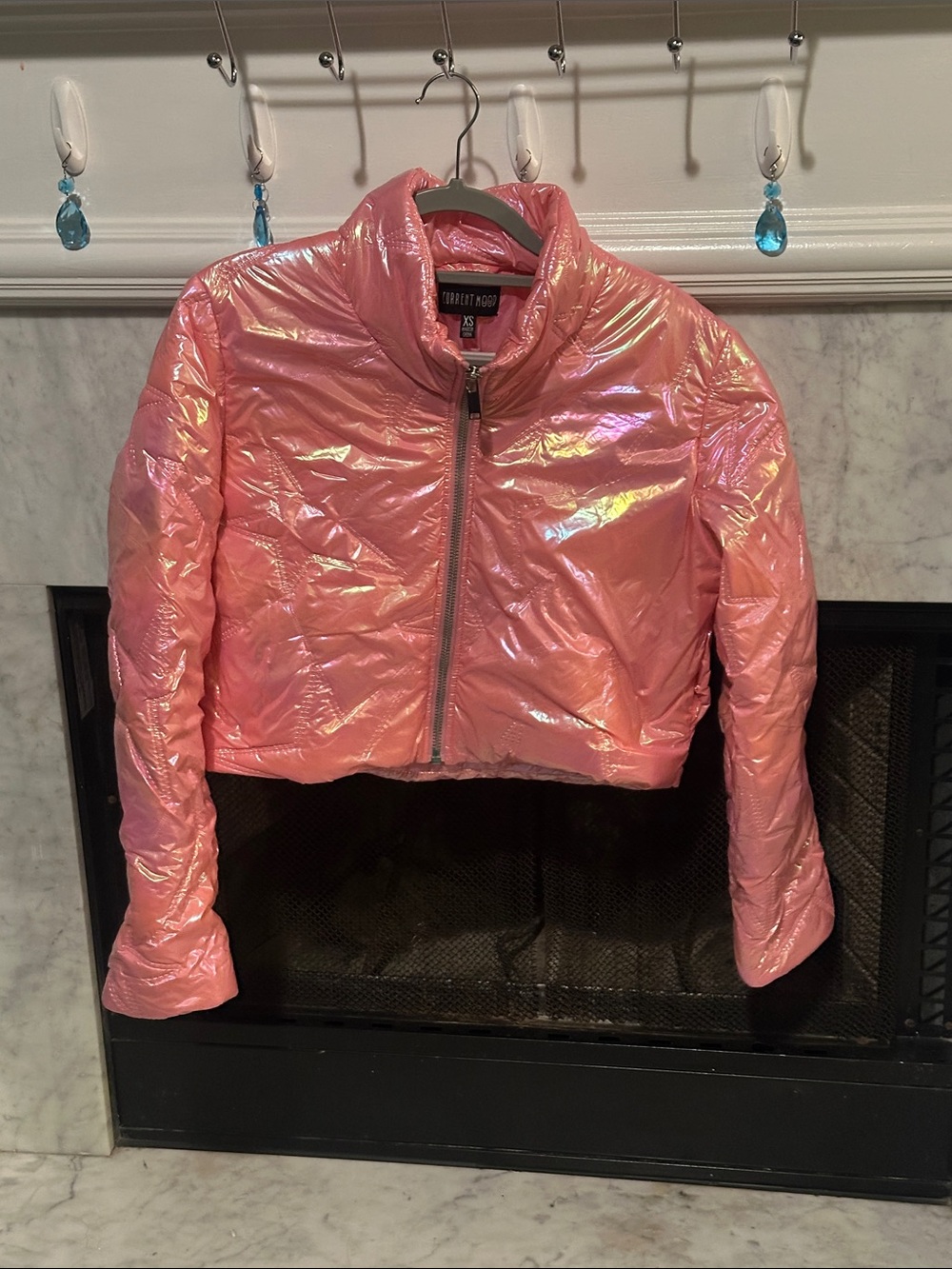 Current Mood Iridescent Pink Cropped Puffer Jacket